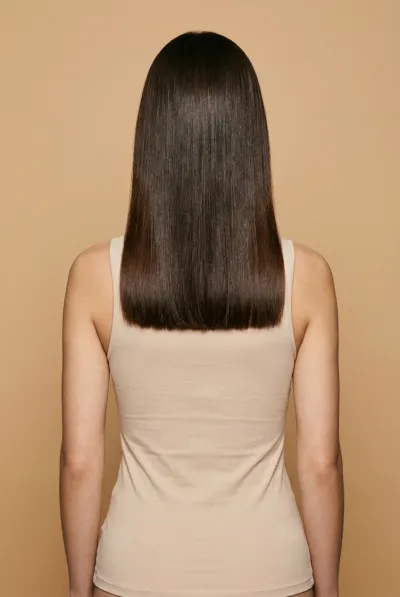 Cheveux mi-longs, vus de dos