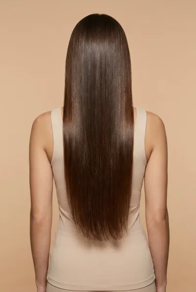 Cheveux très longs, vus de dos
